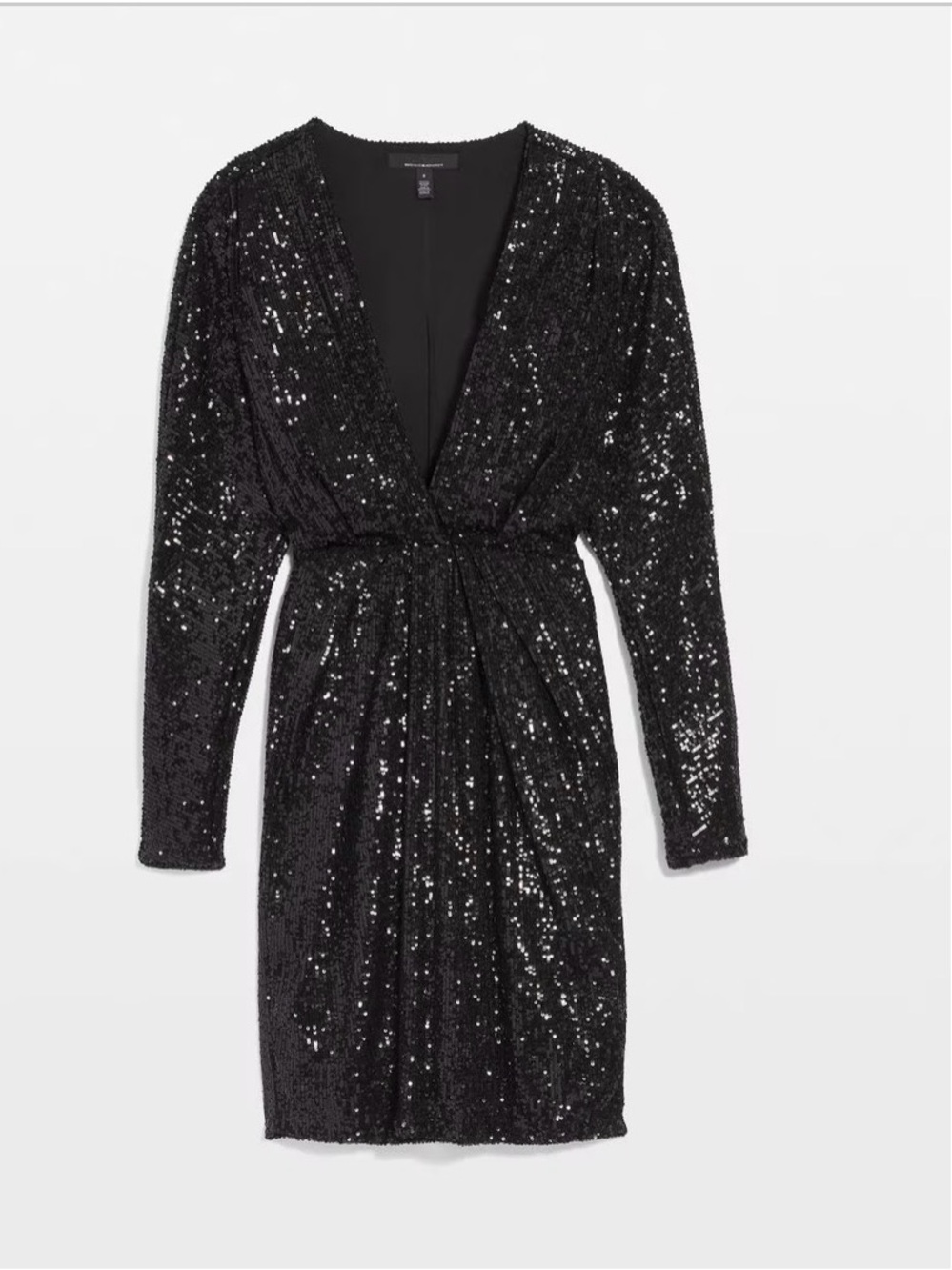 White House Black Market Black Long-Sleeve Sequin V-Neck Dress